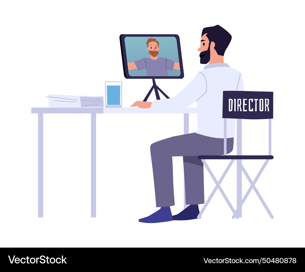 A man views and edits video recording creating vector image