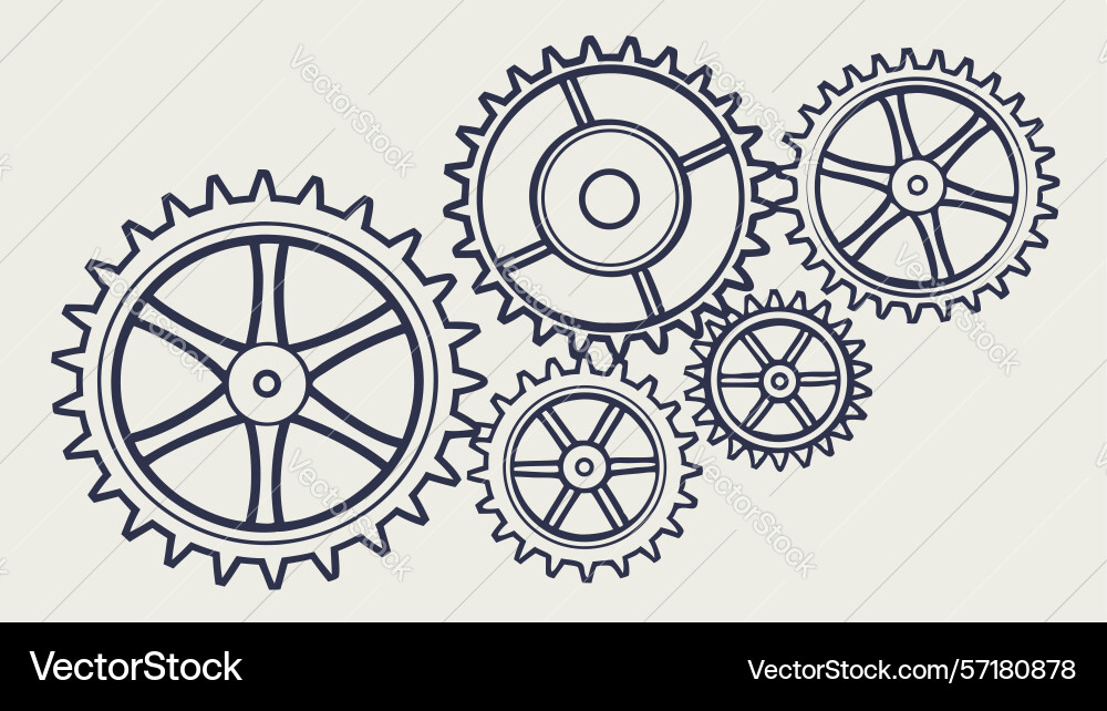 Array of mechanical gears engineering cogwheel vector image