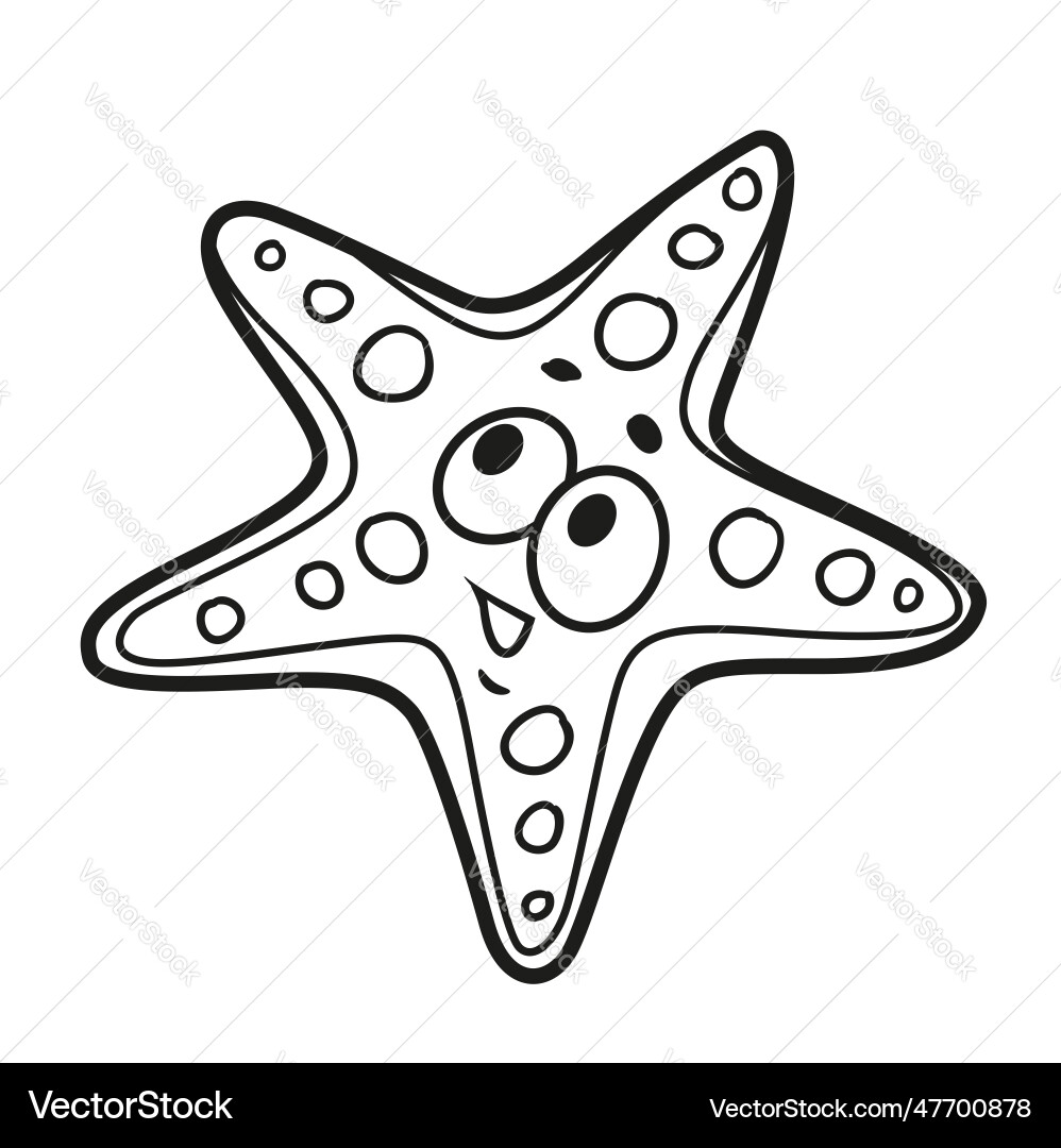 Cute cartoon starfish with thin beams outlined Vector Image