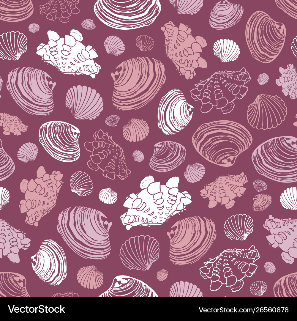 Purple repeat pattern with variety clam shells Purple repeat pattern with variety clam shells Vector Image