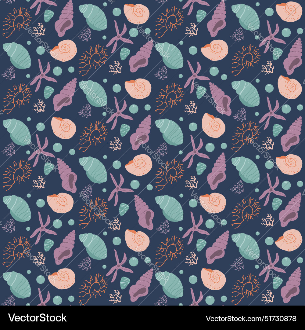 Seashells seamless pattern barnacles and algae Vector Image