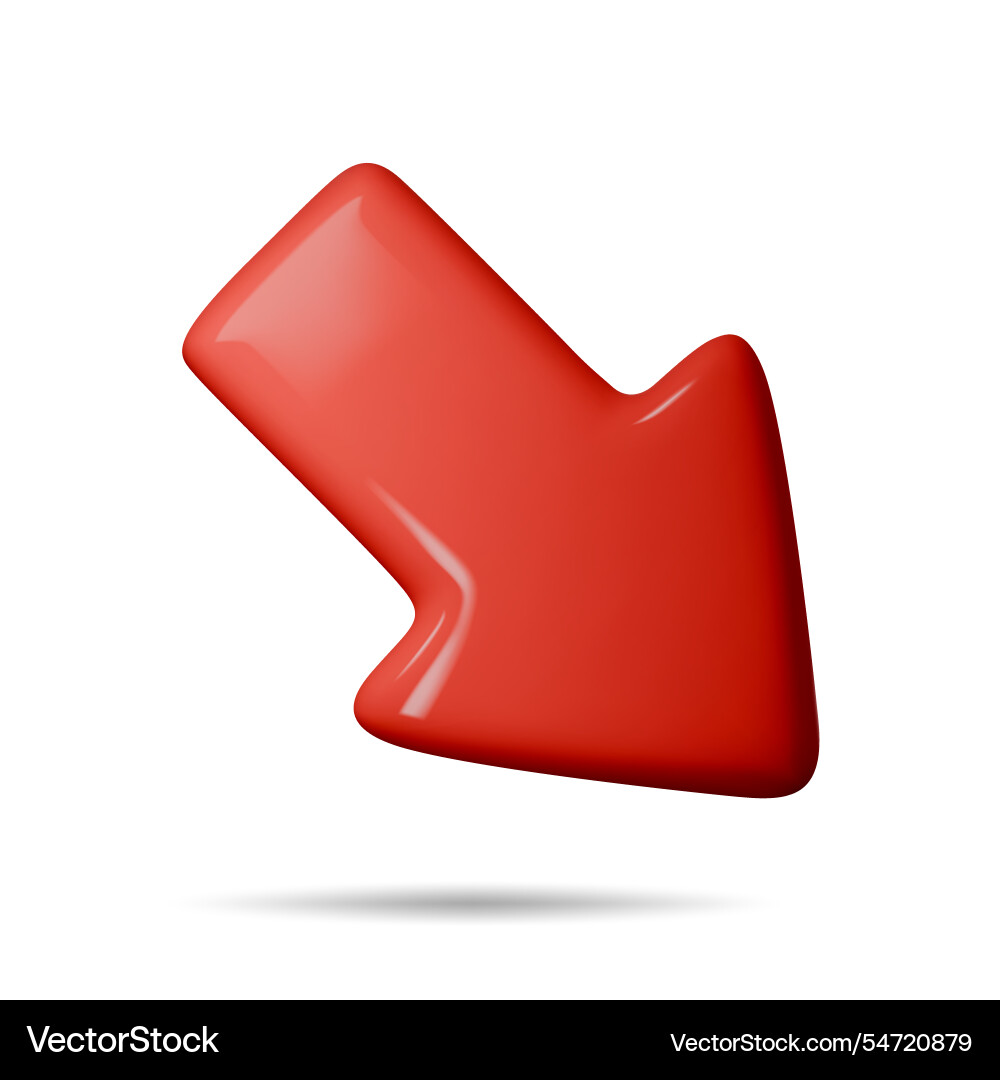 3d arrow pointing down and sideways red color 3d arrow pointing down and sideways red color vector image