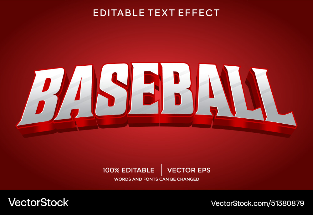 Baseball 3d text effect template Royalty Free Vector Image