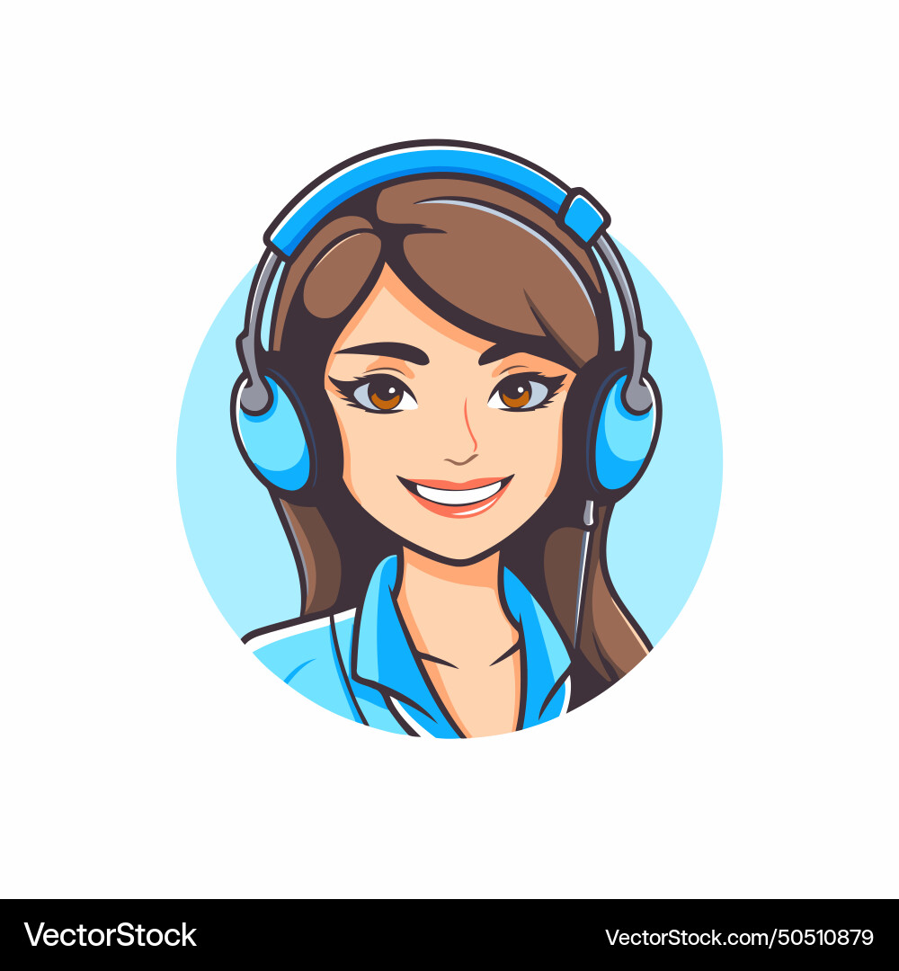 Call center operator with headset in a flat style vector image