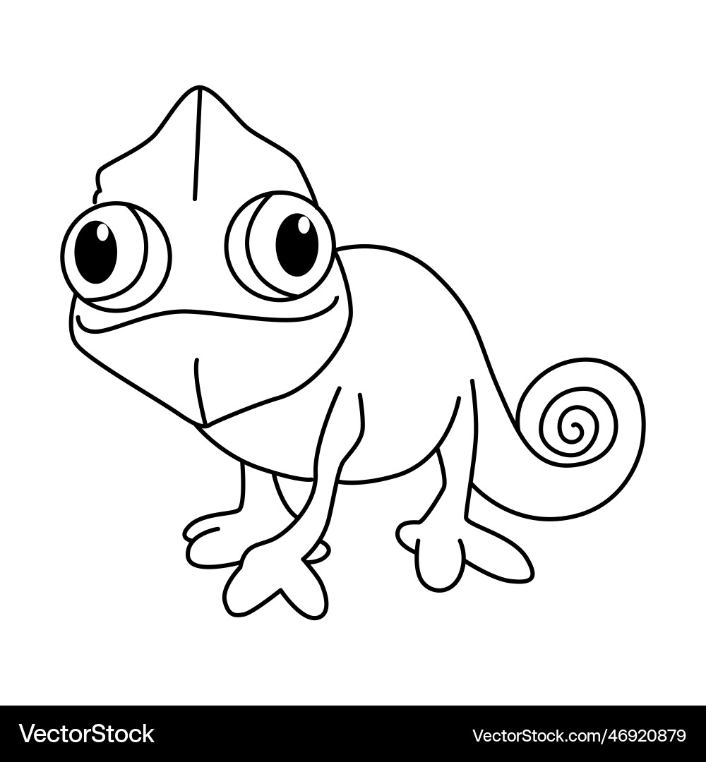 Cute chameleon cartoon coloring page vector image