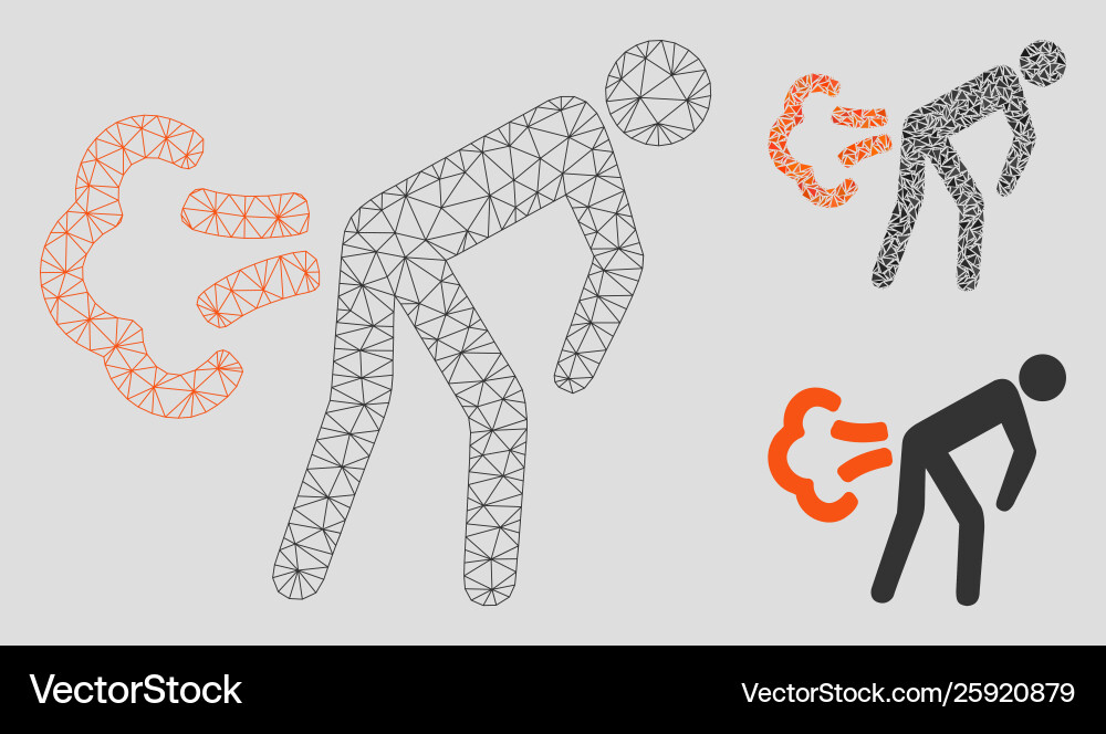 Fart mesh 2d model and triangle mosaic icon Fart mesh 2d model and triangle mosaic icon vector image
