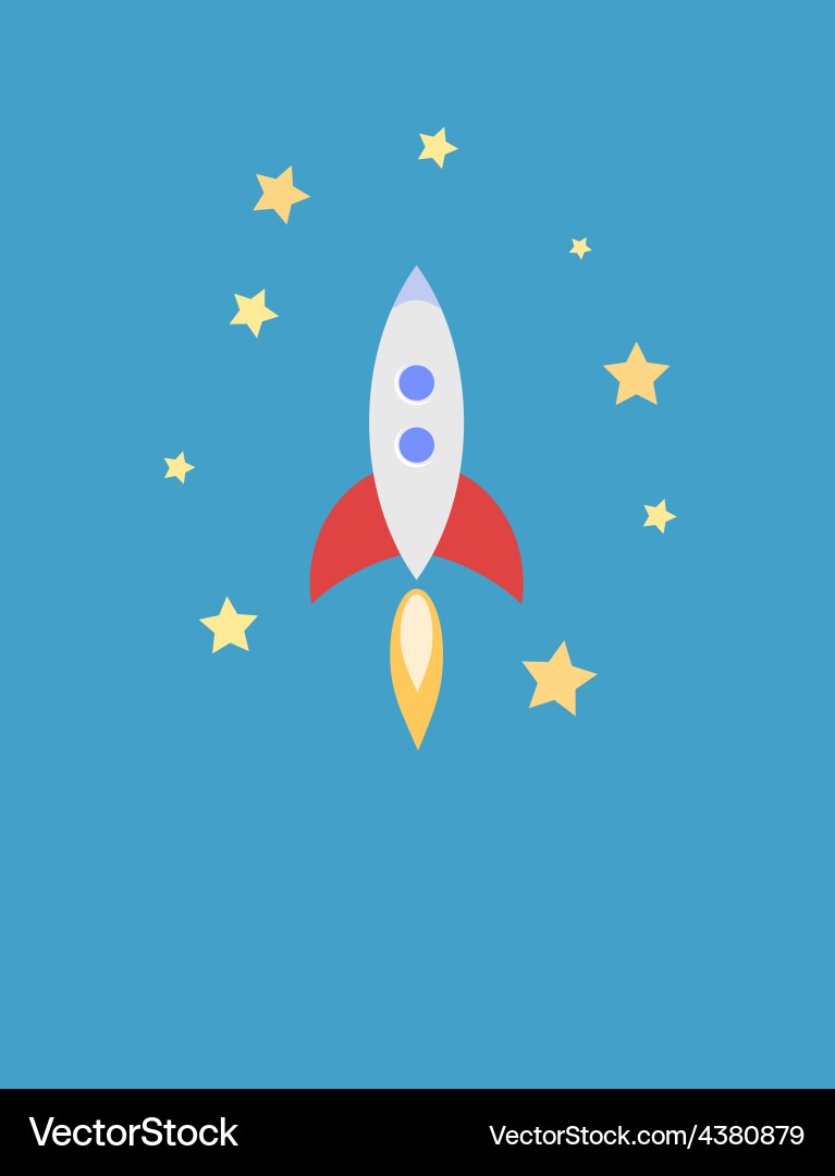 For card with rocket in space Vector Image