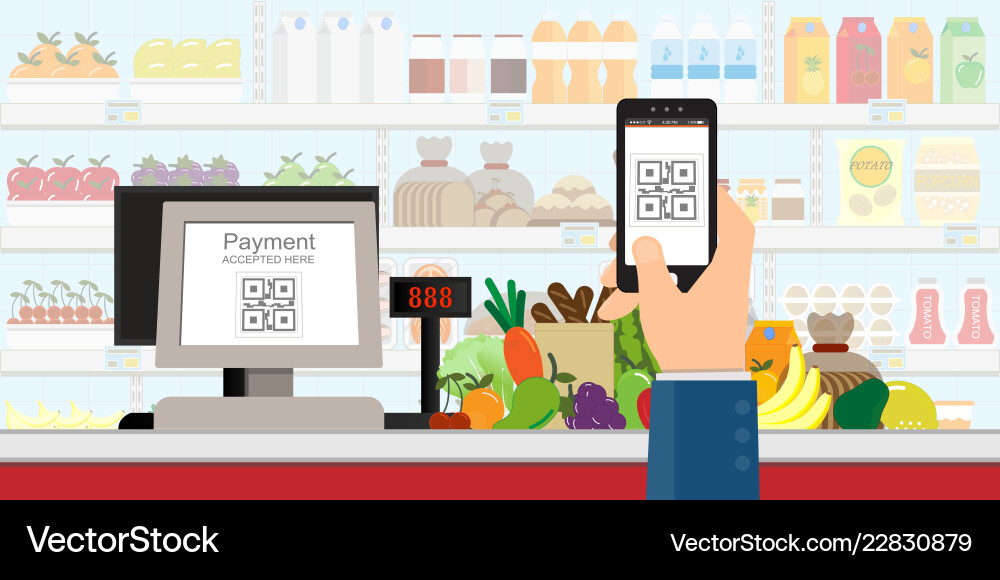 Hand holding smartphone to scan qr code payment Hand holding smartphone to scan qr code payment vector image