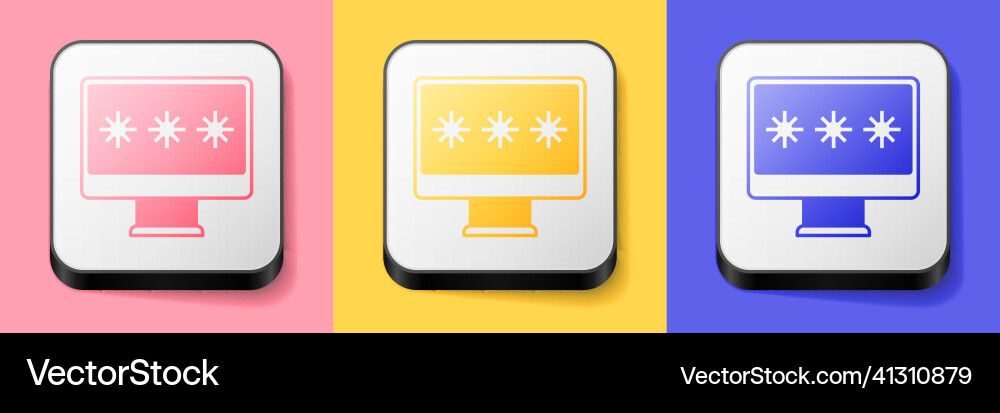 Isometric monitor with password notification icon Isometric monitor with password notification icon vector image