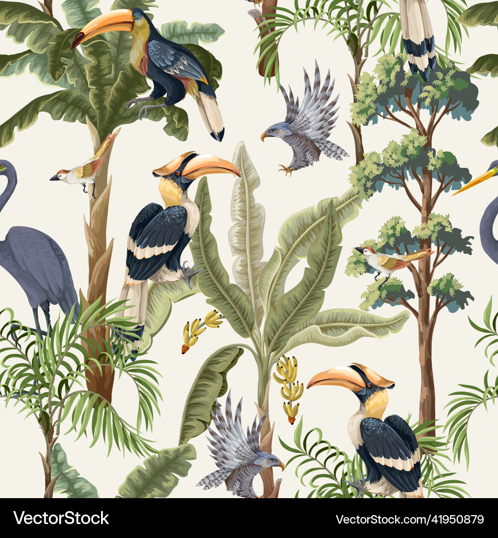 Seamless pattern with jungle trees and tropical Seamless pattern with jungle trees and tropical Vector Image