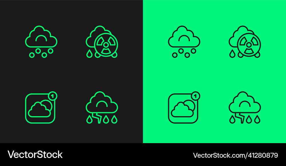 Set line cloud and lightning weather forecast app Set line cloud and lightning weather forecast app vector image
