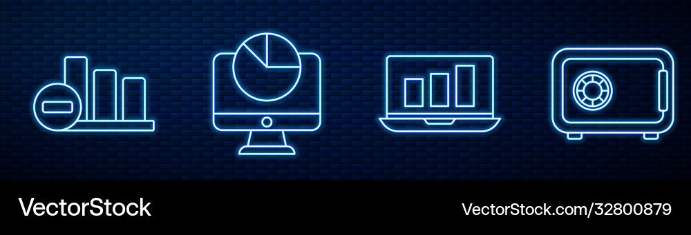 Set line laptop with graph chart pie Set line laptop with graph chart pie vector image