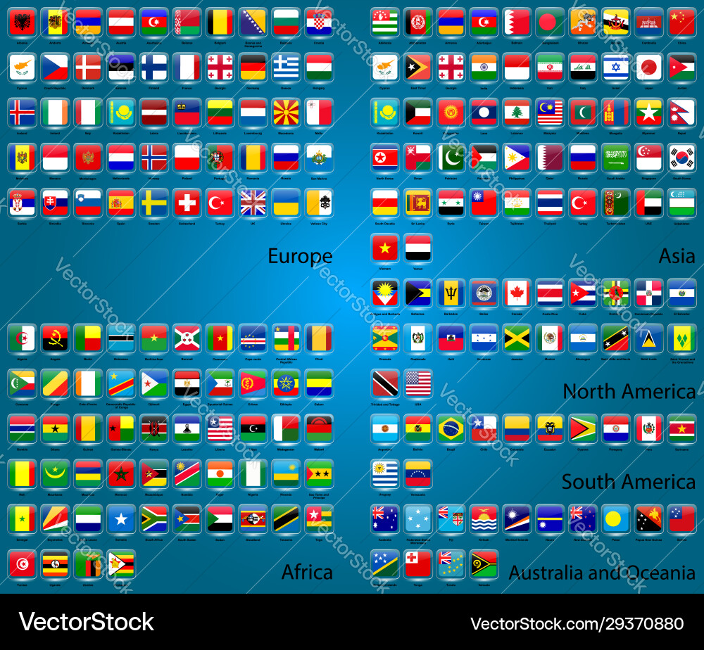 Collection country flags on a blue background Collection country flags on a blue background vector image