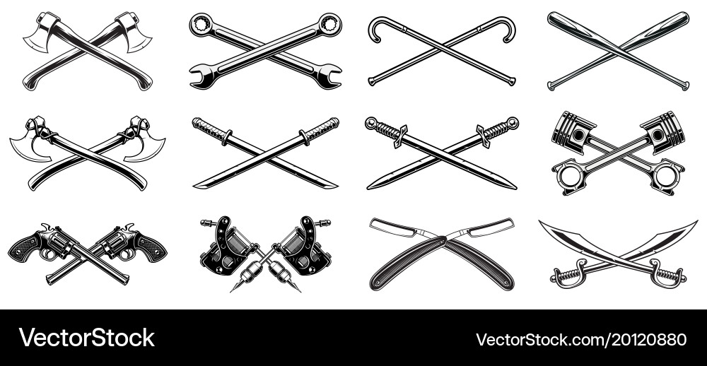 Crossed Weapon & Tool Icons vector image