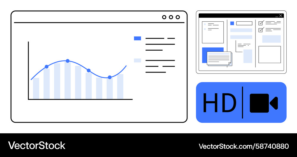 Data analytics web interface and hd video Data analytics web interface and hd video Vector Image