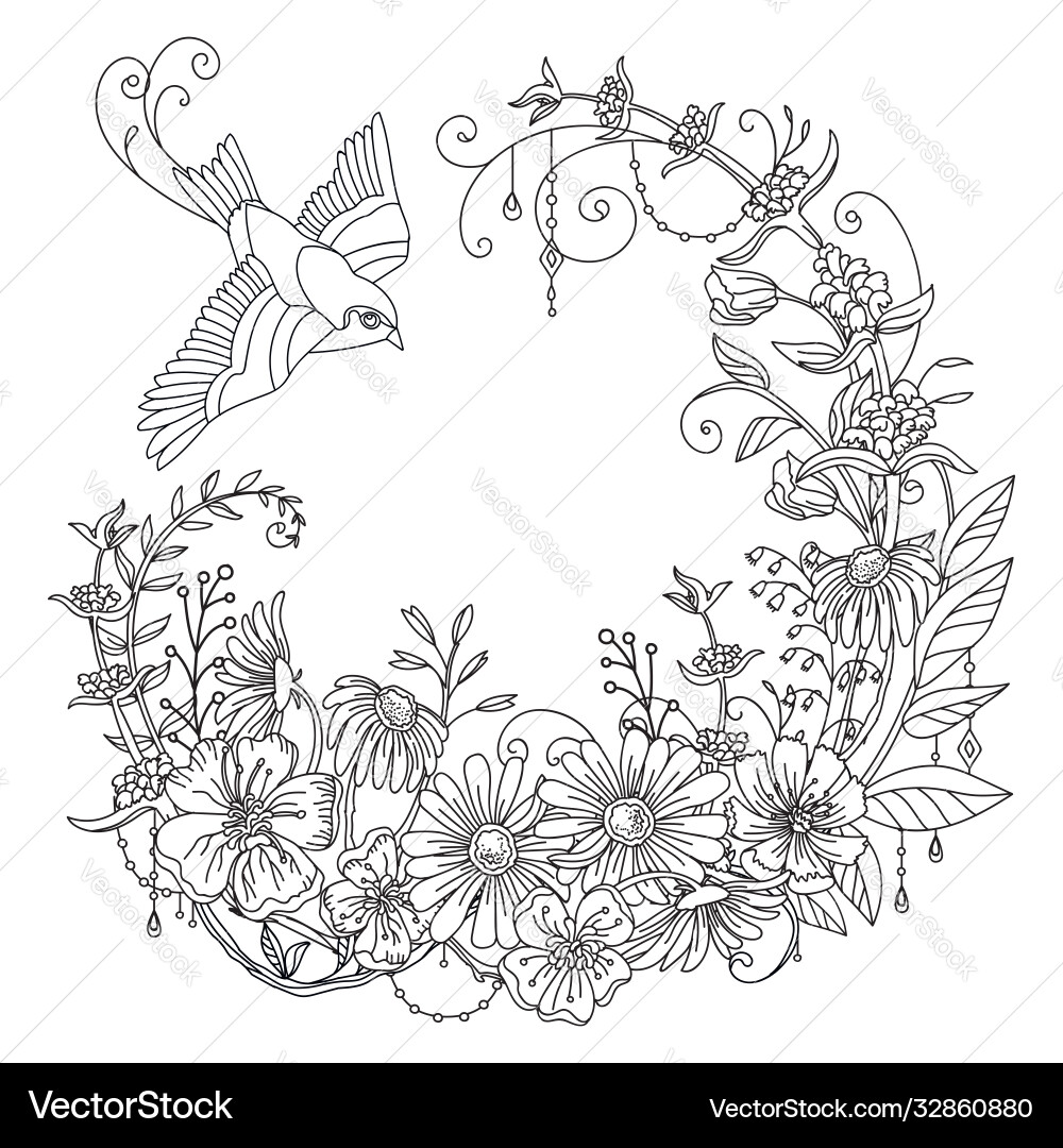 Floral Bird Wreath Vector Image