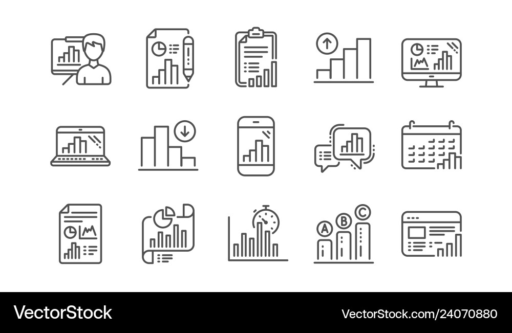 Graph line icons charts and graphs presentation vector image