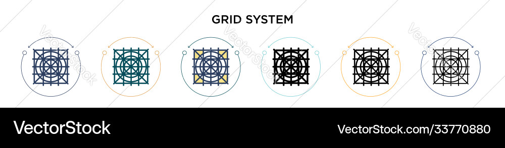 Grid system icon in filled thin line outline Grid system icon in filled thin line outline vector image