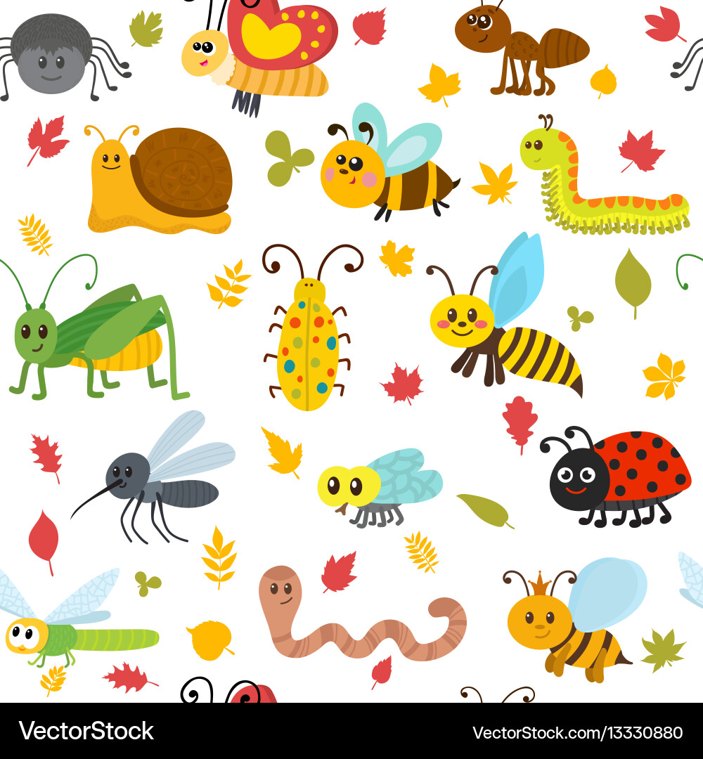 Insect & Leaf Seamless Pattern Vector Image
