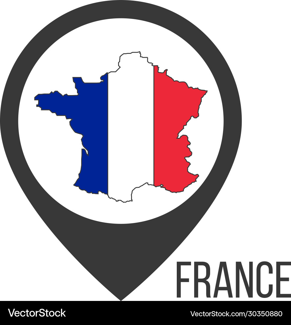 Map pointers with contry france flag stock Map pointers with contry france flag stock vector image