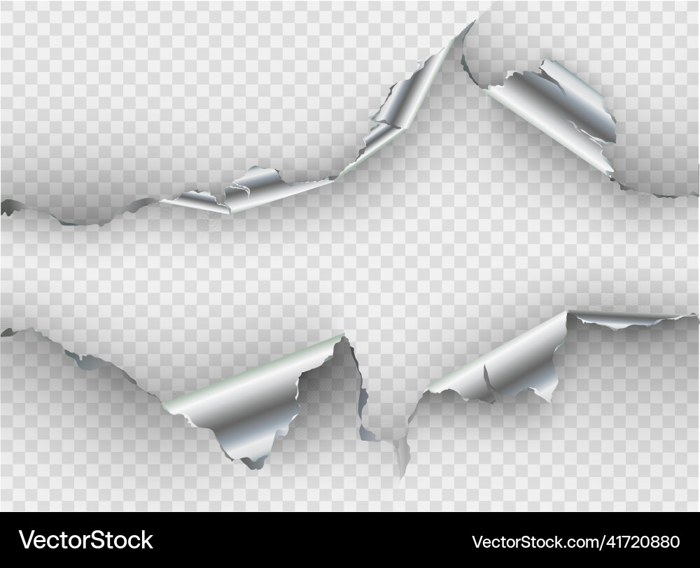 Ragged hole torn in ripped metal on transparent Ragged hole torn in ripped metal on transparent vector image