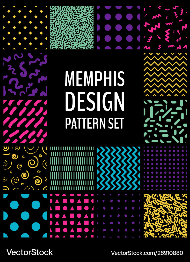 Seamless patterns in memphis design vector image