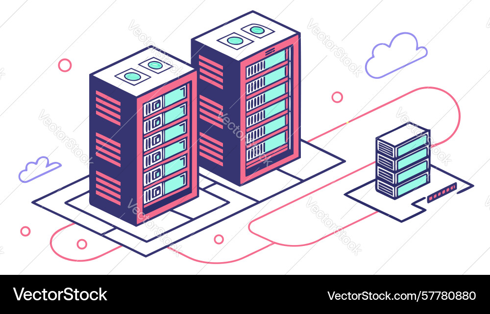 Server racks with external storage data backup vector image