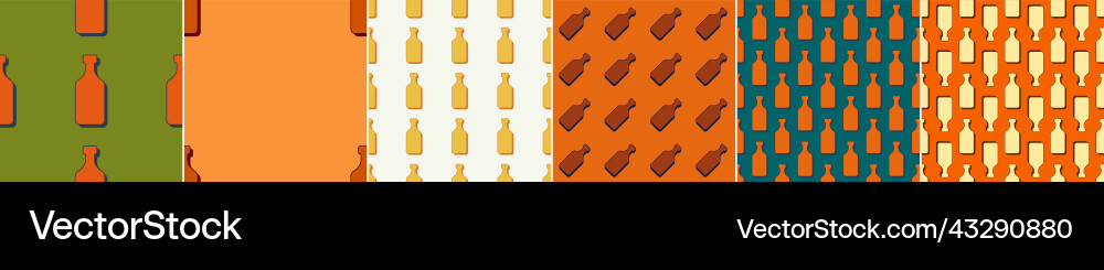 Set rum bottles seamless pattern line art style vector image