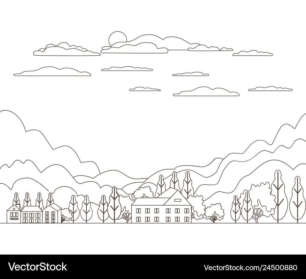 Thin line outline landscape rural farm panorama Thin line outline landscape rural farm panorama vector image