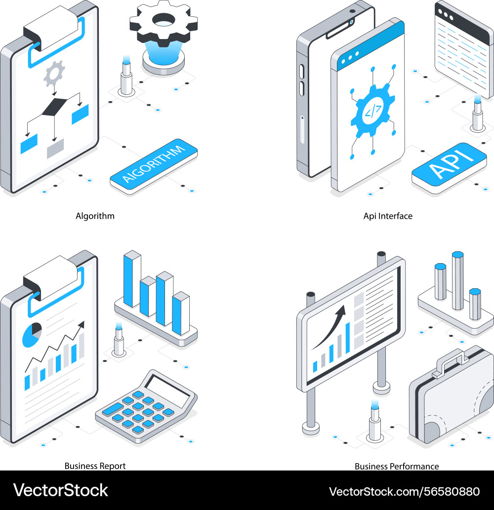 Web analytics isometric set 2 Vector Image