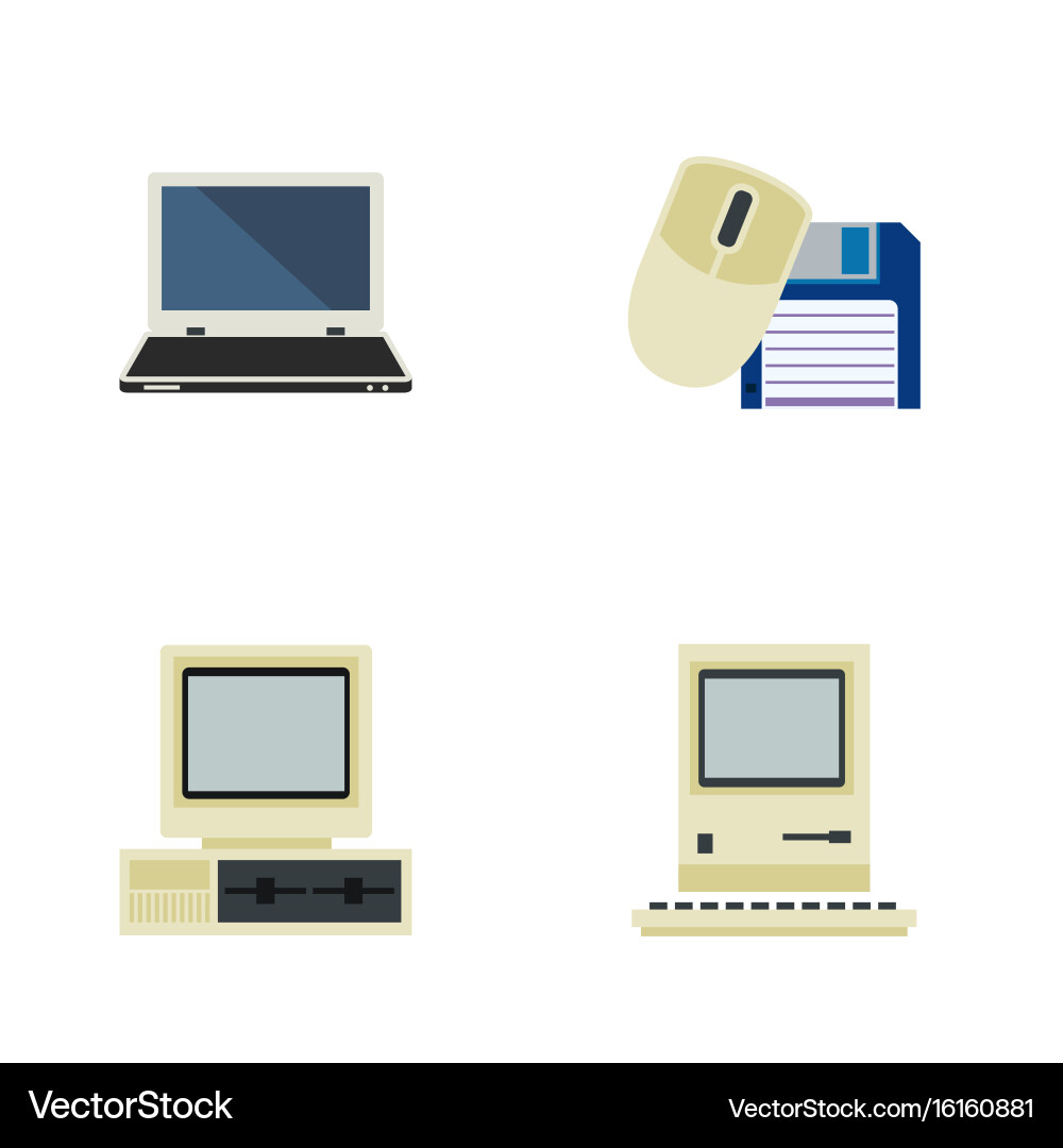 Flache Icon Computer-Set von Maus Notebook vektorbild