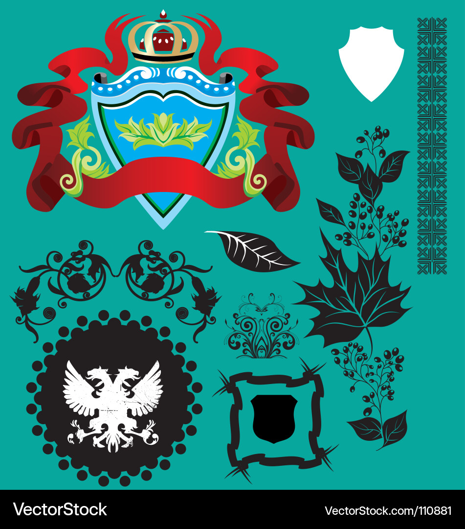 Floral Heraldic Elements Vector Image