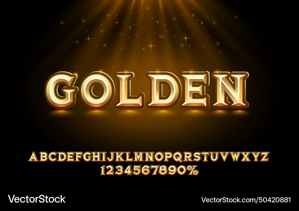 Gold font set collection letters and numbers Gold font set collection letters and numbers vector image