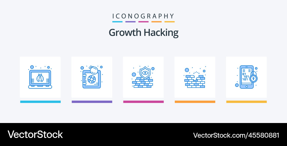 Hacking blue 5 icon pack including lock binary vector image