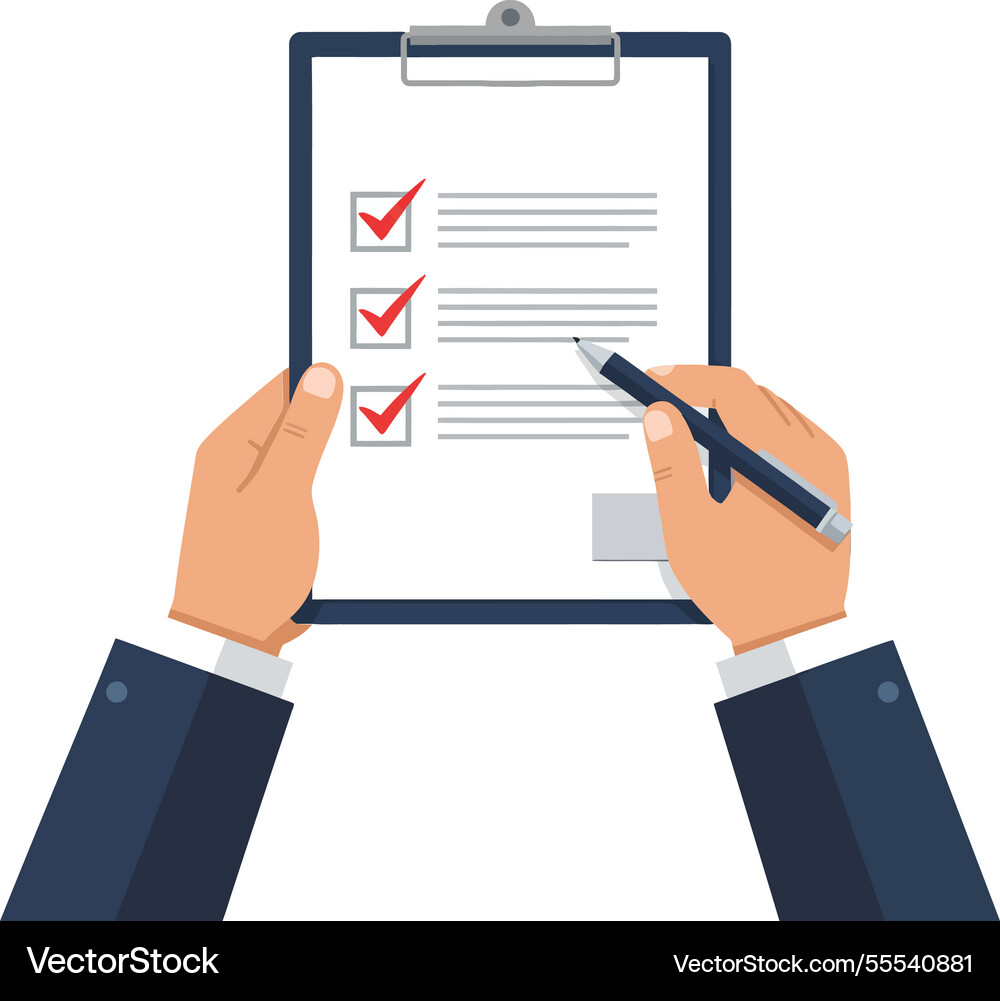 Hands holding a checklist with checked boxes vector image