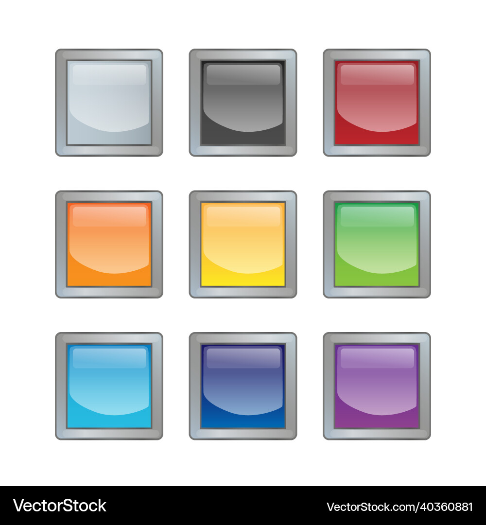Metallic Button Frames - Set of Bright Colors vector image
