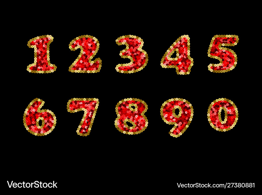 Sequin red and gold numbers part 5 Sequin red and gold numbers part 5 vector image