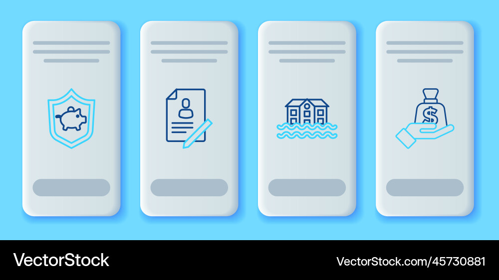Set line document with shield house flood piggy vector image