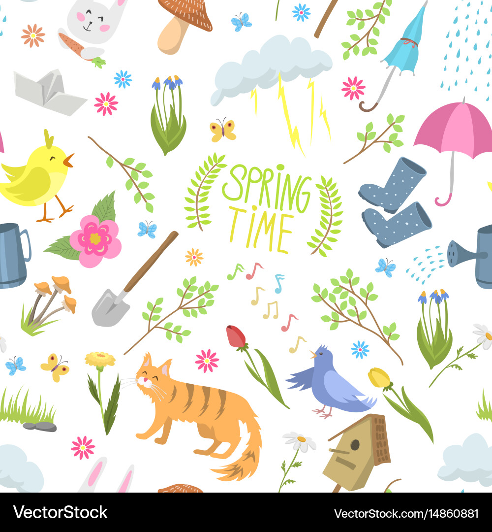 Spring time natural floral symbols icons beauty Vector Image