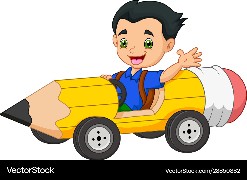 Cartoon Kinder fahren Autos Bleistifte Cartoon Kinder fahren Autos Bleistifte vektorbild
