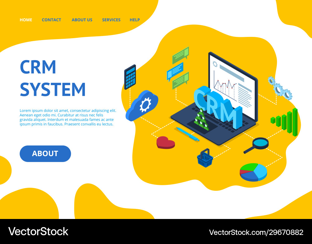 Crm system concept card landing web page template vector image