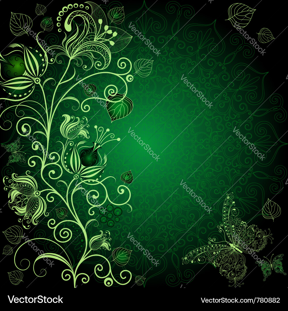 Dark Floral Frame with Butterflies Vector Image