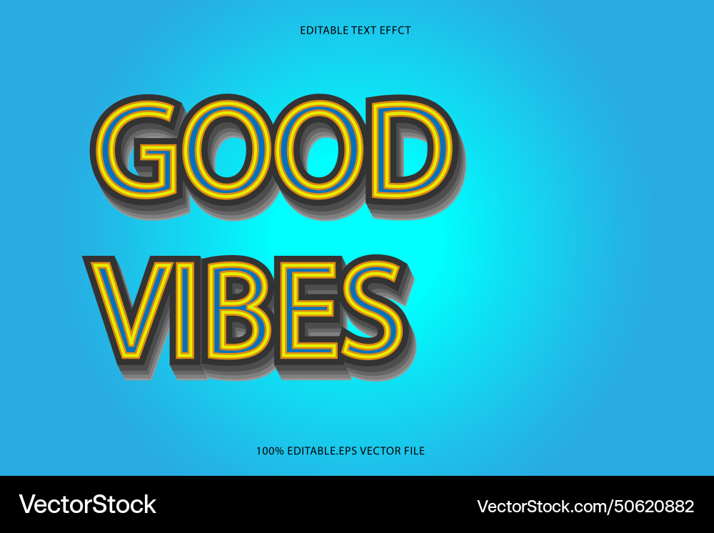 Good vibes editable text effect 3d emboss Vector Image