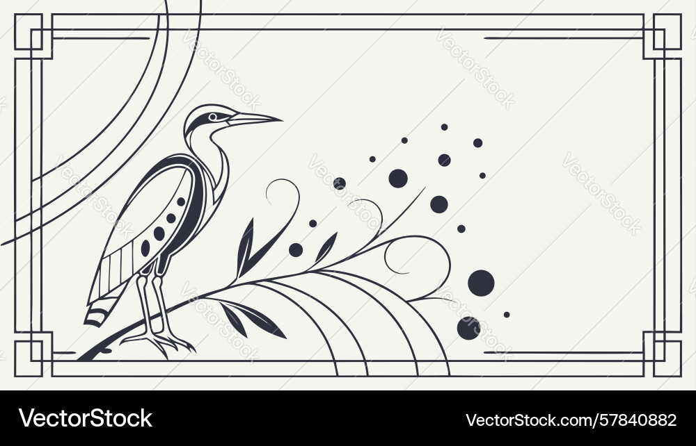 Graceful heron with abstract elements in frame Vector Image