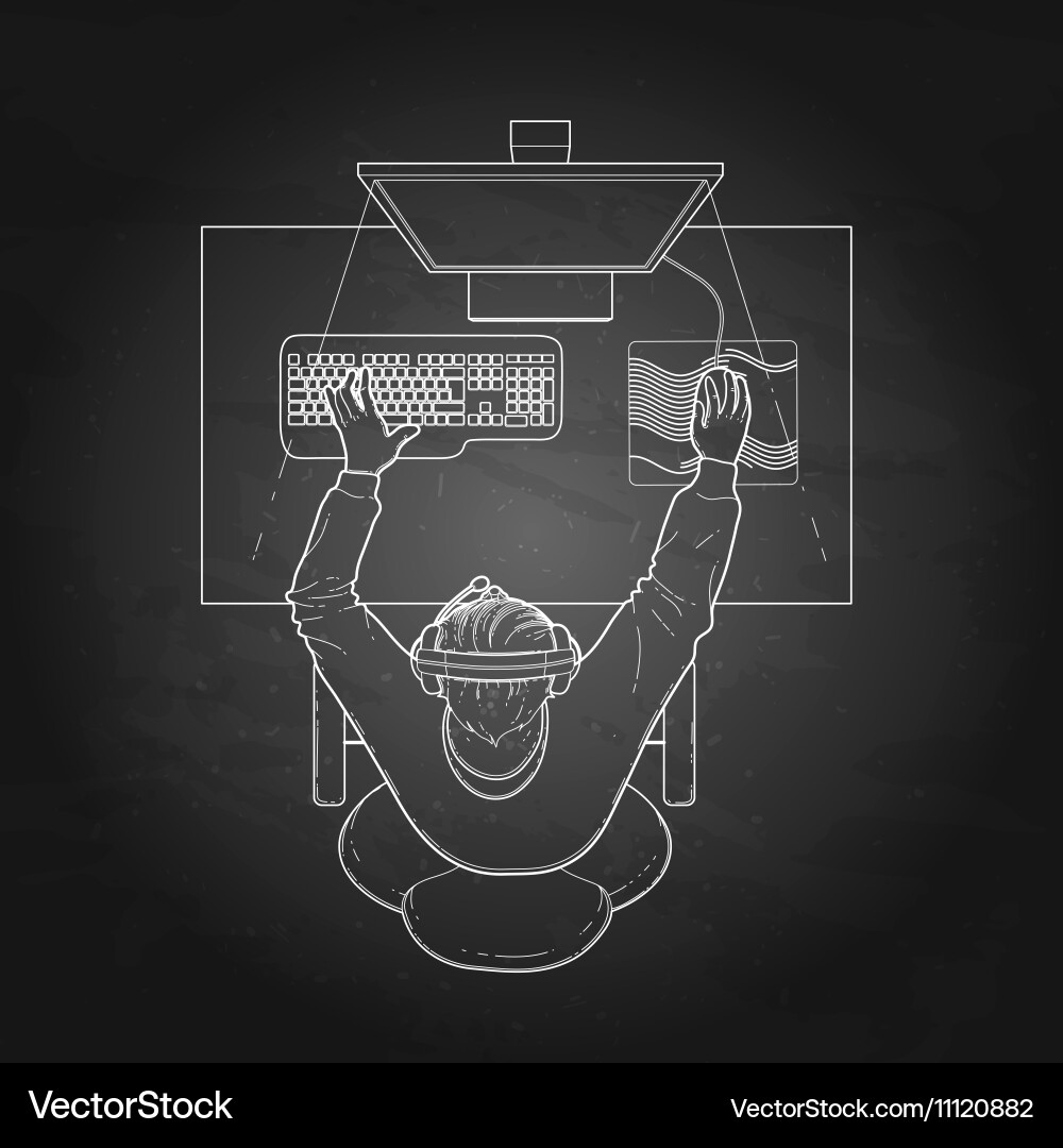 Guy playing the computer Vector Image