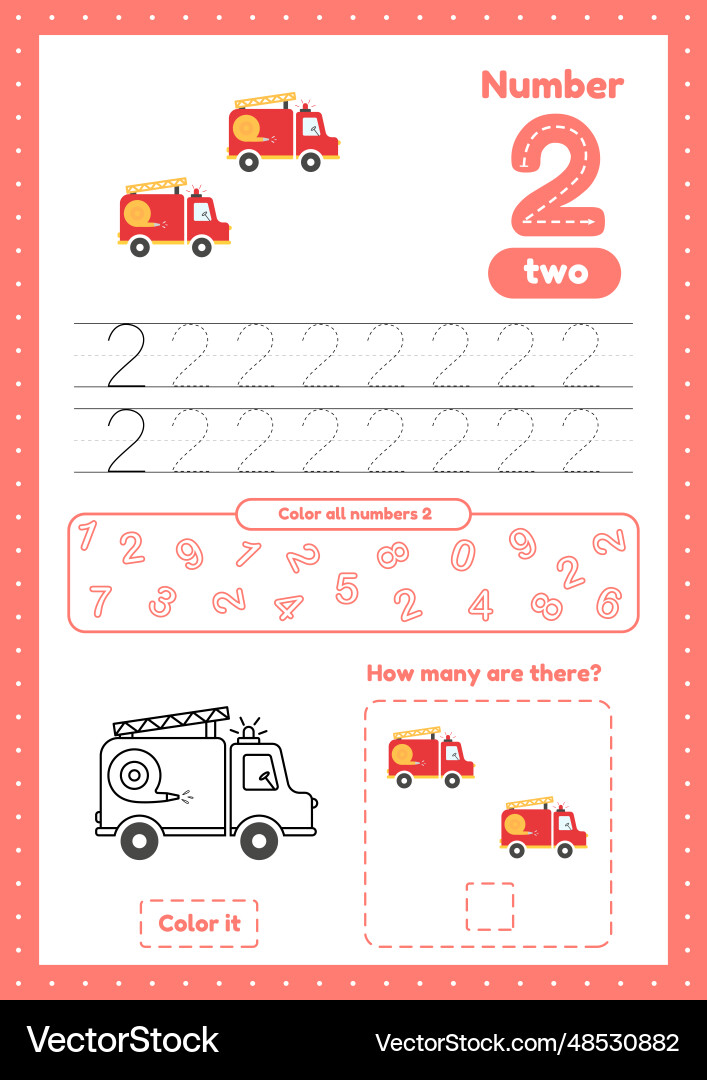 Learning numbers number 2 trace color count Vector Image
