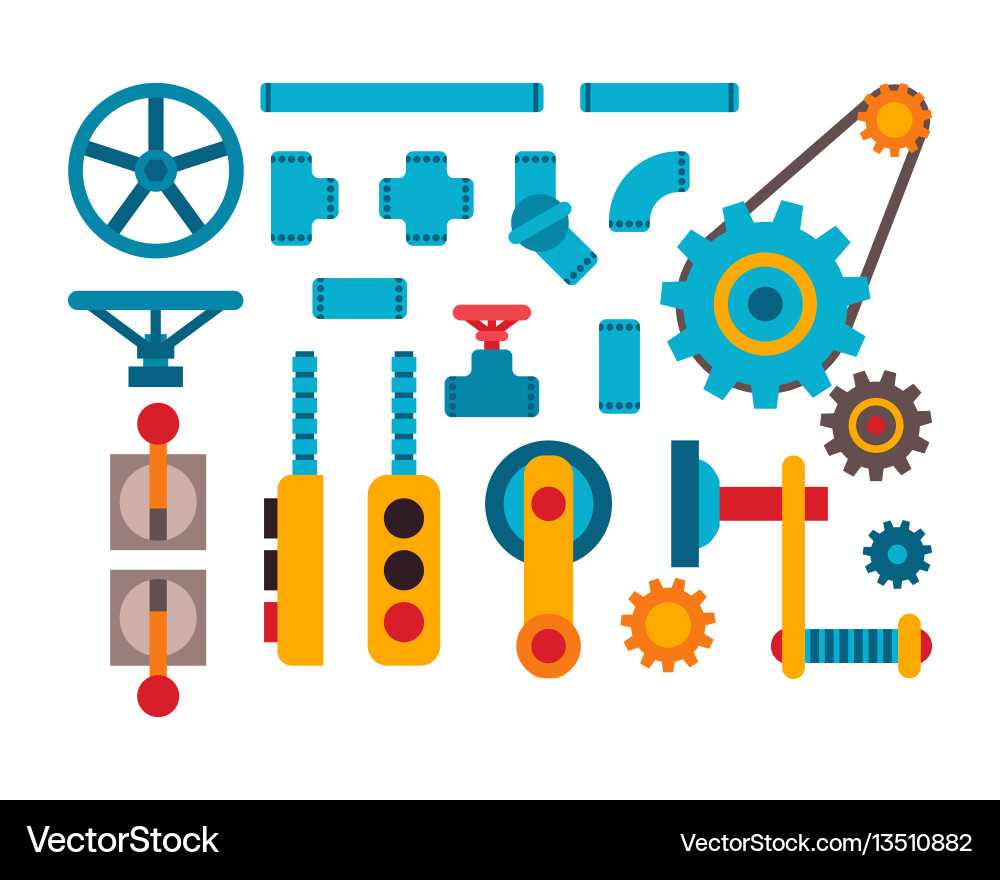 Machine parts different mechanism Machine parts different mechanism vector image