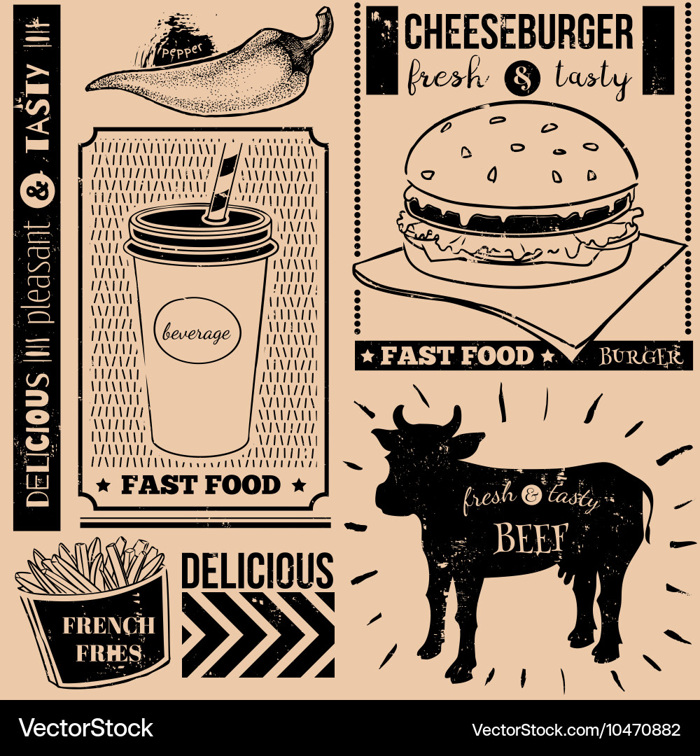 Menu pattern with fast food symbols Vector Image