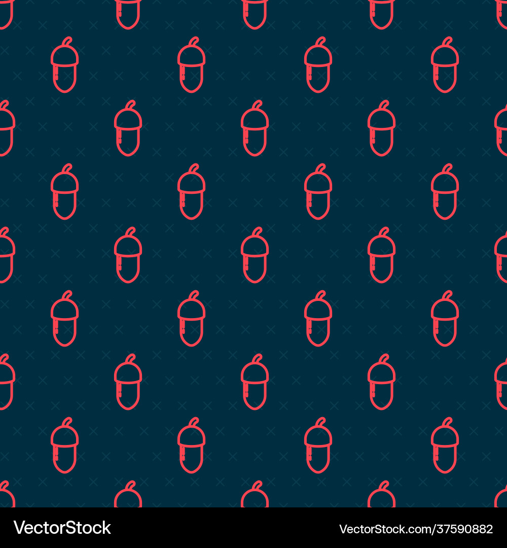 Red line acorn icon isolated seamless pattern Vector Image