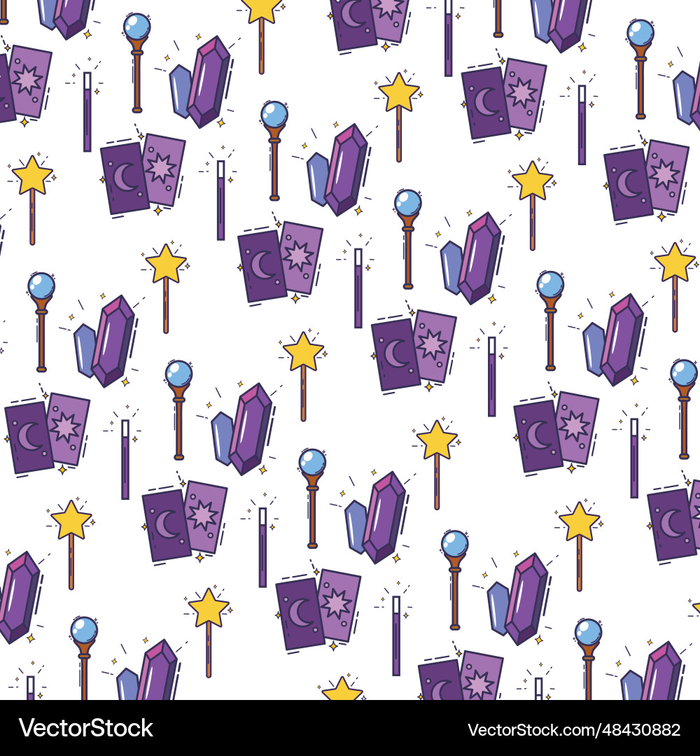 Seamless pattern background with magic icons vector image
